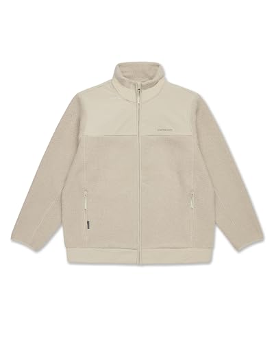 Kapten & Son Teddy Fleece Jacke Sandstone XL | Fleecejacke Damen & Herren Beige | Weiche Teddyfleecejacke mit gefütterten Taschen verstellbarem Bund