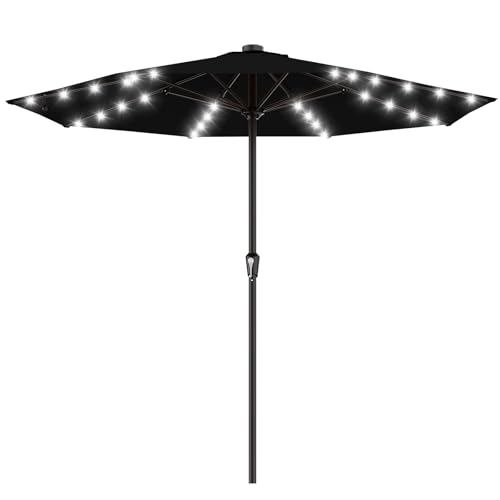 Image of AreShark 11FT Large Patio Umbrella with Solar Lights, Lighted Solar Umbrella with Crank, Outdoor Table Market Umbrellas for Garden, Deck, Backyard, Pool and Beach, Black