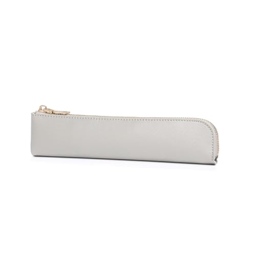 Image of Faux Leather Pencil Case Small Pencil Pouch Slim Pen Case Holder Zipper Bag for School Office(Pearl Silver)