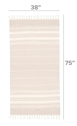 Bazaar Anatolia Stripe Turkish Beach Towel 100% Cotton Oversized 75X38 Large Boho Bath Towels Bathroom Sheets Gym Pool Quick Dry Beige Sand Free (Beige) #TOP1