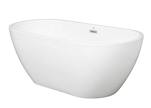 Bathtub Freestanding Modern Oval Whirlpool - Trend 55-67 Inch Glossy White Acrylic Stand Alone Soaker Hot Tub Built-In Overflow & Drain For Bathroom-55_Inch #TOP1