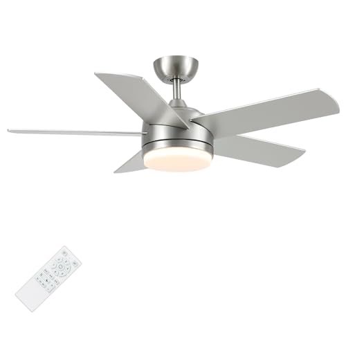YUHAO 44 Inch Brushed Nickel Ceiling Fan with Light and Remote Control.Noiseless,Dimmable,3CCT,6 Speeds Reversible, DC Ceiling Fans for Indoor or Covered Outdoor Use.ETL Listed by YUHAO - Used condition - US$46.87