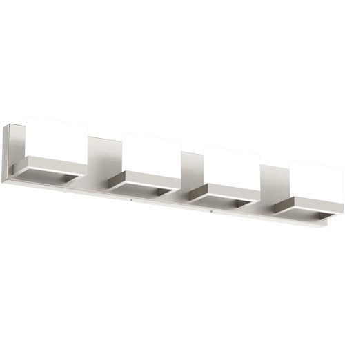 Image of Tipace Brushed Nickel Modern Vanity Light Fixtures 4 Lights LED Bathroom Lights Up and Down Bathroom Wall Lighting Over Mirror(White Light 6000K)