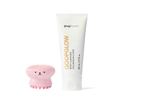 Goop glow Body Luminizer 2.7 Fl. Oz! Pale-Gold Candlelit Glow Body Shimmer! Instantly Blurs Imperfections! Leaves Flattering Highlights On All Skin Tones! W Bonus Face Scrub