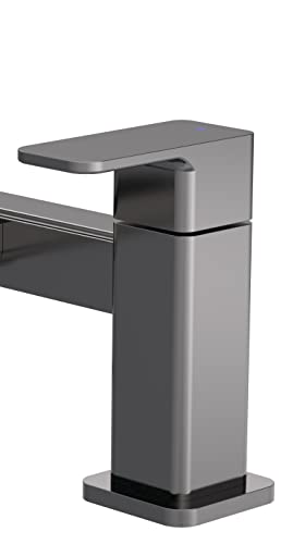 nuie WIN703 Windon Modern Bathroom Square Deck Mounted Bath Filler Tap with Lever Handles, 230mm, Brushed Pewter - Image 4