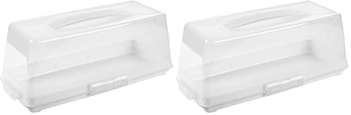 Homéa, Boite à Cake Plastique 36,8 x 17,4 x H14 cm, Blanc (Lot de 2)