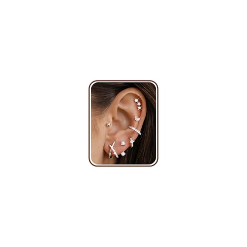 MILACOLATO 7 Paires Boucles d'Oreilles Femme Acier Inoxydable Plaqué Or 14K Lot Boucle d'Oreille Cartilage Femme Or Argent Hypoallergéniques Tragus Helix...
