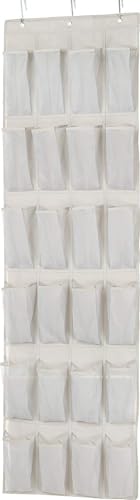 Amazon Basics 24 Medium Mesh Pocket Over-the-Door Hanging Shoe Organizer, Space Saving Shoe Storage, Light Grey | Over-the-Door