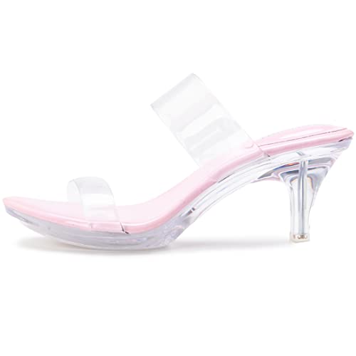 Image of NBUUNBU Clear Heels for Women Silver Black Heels Little Platform Sexy High Heels Sandals Stiletto Kitten Open Toe Dress Shoes Comfortable Double Transparent Strap Heeled Sandals Mule