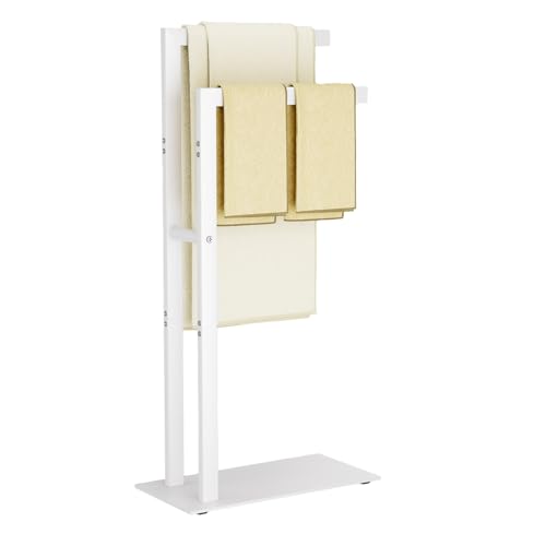 Yawinhe Toalleros de Baño, con 2 Barras y Base Antideslizante, Portatoalla Baño de Pie de Acero Inoxidable, para Mantas, Ropa, 40x20x80cm, Blanco, SMJ003W