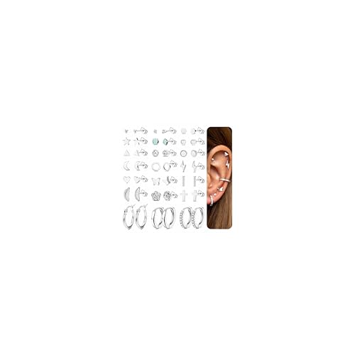 MILACOLATO 21 Pares Piercing Oreja Pendientes Acero Quirurgico Mujer Antialergicos Pendientes Acero Inoxidable Piercing Tragus Pequeños Para Mujeres Hombres helix Cartílago Corazón Circonita Cúbica-S