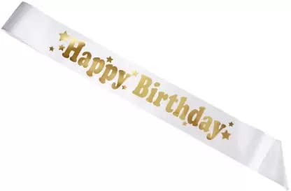 Selibration Happy Birthday Printed Sash with White & Golden Word Print for Kids, Girls, Boys, Wife, Husband Birthday Party, Party and Event Supplies (Pack of 1pcs)