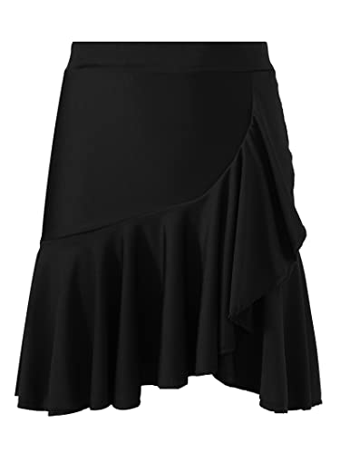 Frauen Hohe Taille Latin Dance Rock 3 Stile Fransen Rüschen Tanzpraxis Kleidung Ballsaal Samba Tango Cha-Cha Bühnenkostüm,Black a,L
