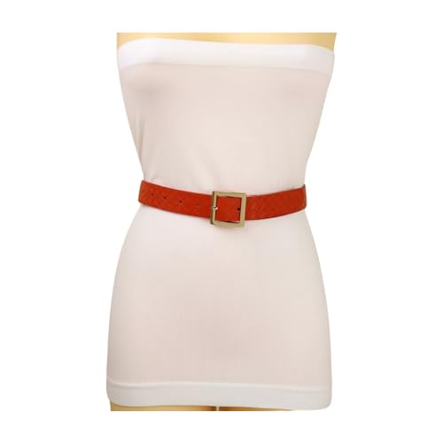 Women Fashion Basket Weave Band Belt Hip High Waist Gold Metal Buckle S M Orange z0033