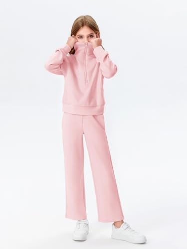 Image of Haloumoning Girls 2 Piece Outfits Sweatsuit Half Zip Long Sleeve Sweatshirts Sweatpants Tracksuit Sets 5-14 years