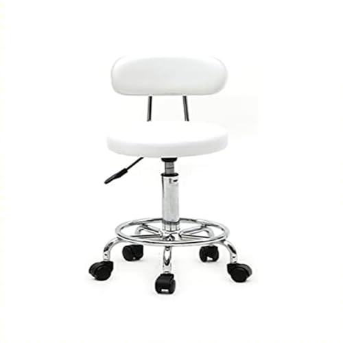 Tabouret à roulettes réglable en cuir PU blanc avec pédale pour bureau
