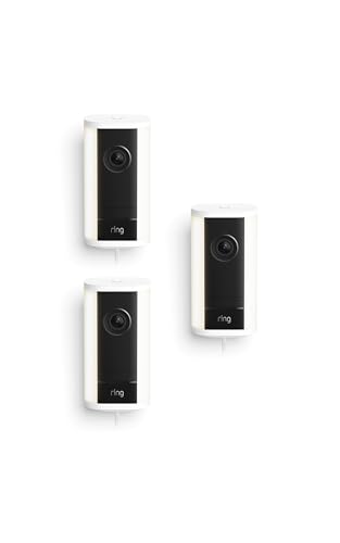 Image of Ring Spotlight Cam Pro, Plug-in (newest model), Home or business security, Retinal 4K with wide-angle video, 10x Enhanced Zoom, and 600 Lumen Spotlights, 3-pack, White