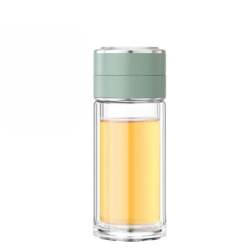 Image of Wosta Leakproof Glass Water Bottle with Stainless Steel Infuser Glass Tea Infuser Bottle with Strainer and Neoprene Sleeve for Loose Leaf Tea, Cold Brew Coffee. (O - GREEN, 300ML)