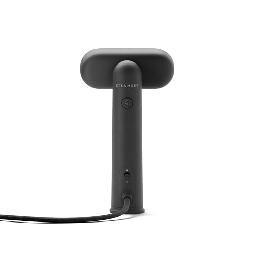 Cirrus Lite Travel Steamer de Steamery, 1200 W, Vapor 16 g/min, Caliente en 18 segundos, Portátil y compacta, Cabezal giratorio, Tecnología Dry Steam, Placa frontal calefactada, Charcoal