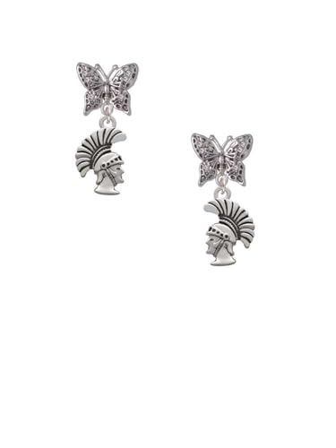 Delight Jewelry Silvertone Small Trojan - Mascot Silvertone Antiqued Butterfly Post Earrings2