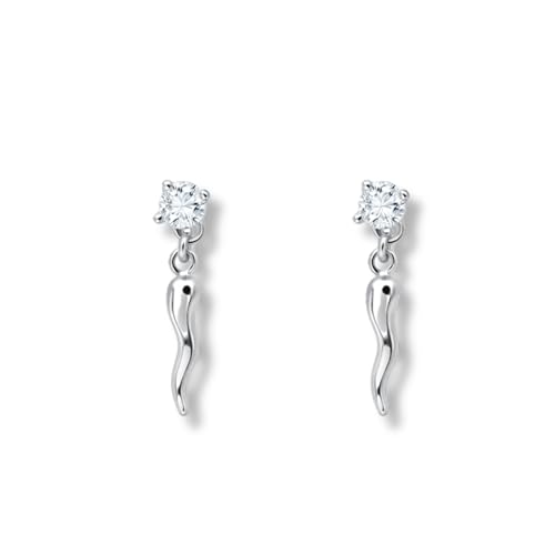Boucles d'oreilles solitaire zircon argent femme avec pendants originaux en corne