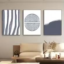 KEMEIQI Set di 3 poster astratti geometrici con linee blu, stampati su tela, stile nordico di lusso, perfetti per decorare pareti, uffici e casa (80x160 cm x 3/senza cornice).