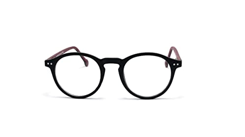 Óculos Armação De Grau Retro Redondo Unissex Com Lentes Sem Grau (Preto-Vermelho)