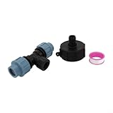Zilimontt IBC-Tankadapter-Anschluss S60 x 6 auf 20/25/32 mm PE-Armaturen, Kunststoff-T-Auslass für Gartenschlauch und Kraftstofftank-Anwendungen, schwarz + blau (T-Auslass 20 mm)
