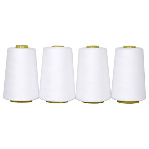 Mandala Crafts 4 Pack of Serger Threads White Threads for Sergers Machine - Sewing Thread Cones Thread for Overlock Thread Quilting - 40S/2 24000 Yds Polyester Thread Spools Cover
