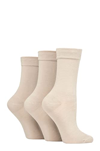 SockShop Ladies Gentle Bamboo Socks with Smooth Toe Seams In Plains and Stripes Pack of 3 Natural 4-8