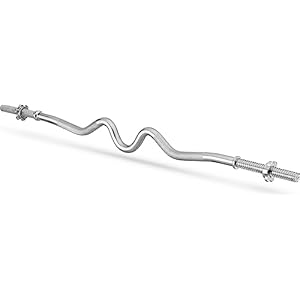 Gymtek Barre d&rsquo;haltère longue – Barre de curl – Barre d&rsquo;haltères – Haltère – Acier trempé – Barre SZ – Poids jusqu&rsquo;à 85 kg – Ø 27 mm – Longueur 120 cm – Rainurée – Pinces en étoile