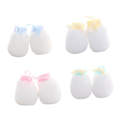 TOPPERFUN Guantes Antiarañazos para Ñiño 0-12 Meses, 4 Pares de Manoplas Cálidas de Algodón, Elásticos para Recién Nacido, Protección Facial y Confort en Otoño E Invierno