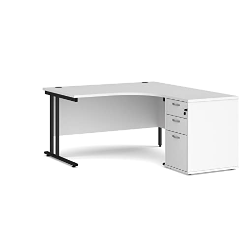 Mr Office Maestro 25 right hand ergonomic desk with black cantilever frame and desk high pedestal bundle, White, 1400