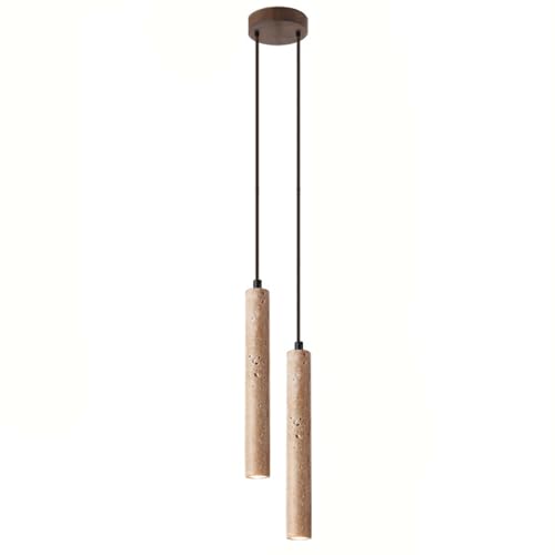 Lustre de chandelier en travertin noble et mini suspension bois G9