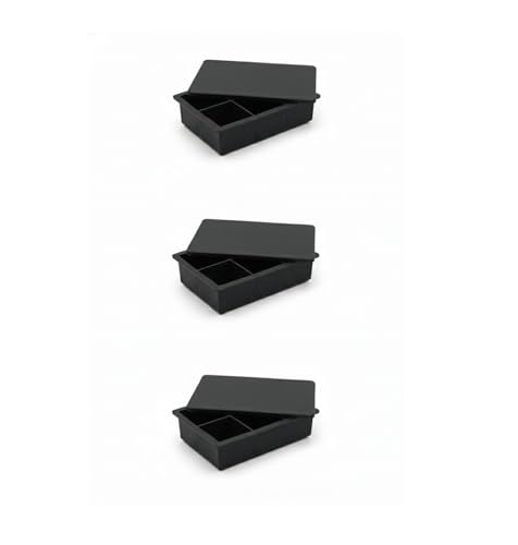 Image of Ice Cube Molds with Lid,Big Silicone Ice Cube Tray for Whiskey,2Inch Square Ice Cube Tray,Easy-Release Ice Mold,Giant Ice Cubes for Bourbon Cocktail (3, Full Black)