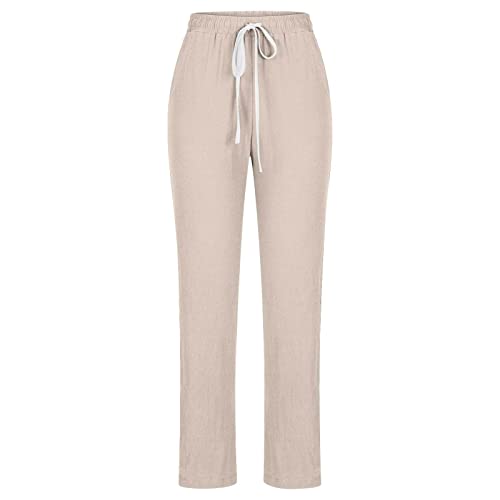 SMIDOW Womens Cotton Linen Pants Casual Drawstring Elastic High Waist Straight Leg Pants Loose Comfy Trousers with Pockets3