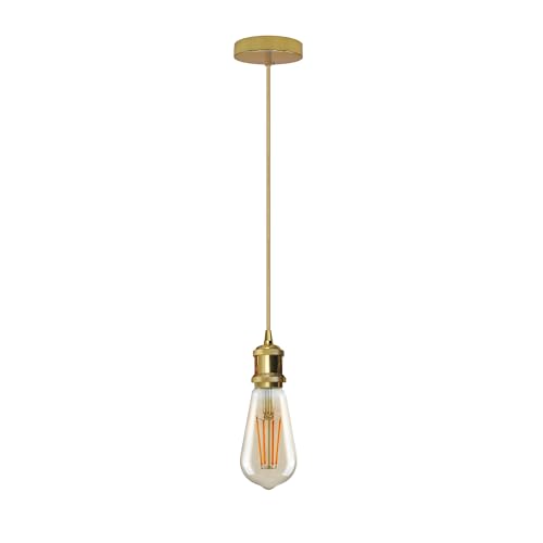 Image of LEDSone Vintage Pendant Light Fitting E27 Lamp Holder French Gold Ceiling Rose 95cm Cable Industrial Hanging Light Kit