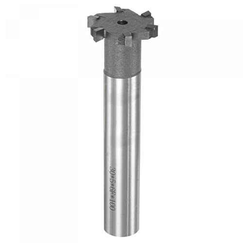 sourcing map T-Slot Milling Cutters, 5mm Depth 30mm Cutting Dia 16mm Shank Tungsten Carbide Tip 6 Flutes T Slot End Mill for Stainless Steel Copper Aluminum