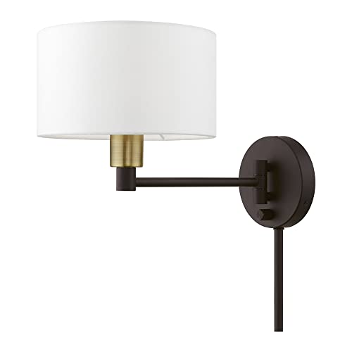 Image of Livex Lighting 40080-07 1 Light Swing Arm Wall Lamp, Bronze with Antique Brass Accent