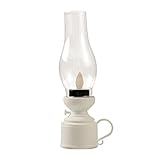 Zerodeko Kerosene Lamp Vintage Flameless Table Lamp Led Kerosene Lantern Clear Hurricane Lamp Battery Operated Nightstand for Bedroom Living Room White