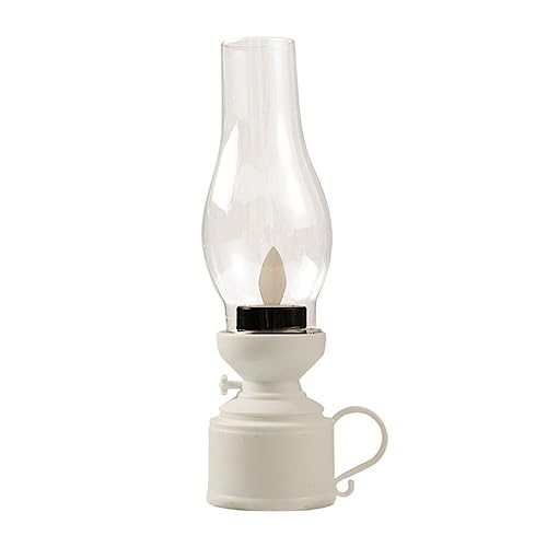 Image of Zerodeko Kerosene Lamp Vintage Flameless Table Lamp Led Kerosene Lantern Clear Hurricane Lamp Battery Operated Nightstand for Bedroom Living Room White