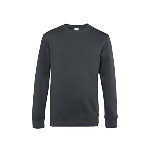 Image of B&C Collection King Crew Neck Jumper for Men, Regular Fit Fleece Pullover, Premium Sweatshirt, Cotton Long Sleeve, King Crew Neck Jumper, Open Collar, (Black Pure - L), Asphalt, S-M