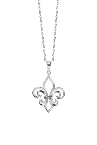 TALISMAN JEWELRY - Pendentif Fleur de Lys en Argent Rhodié Chaîne incluse. 30 mm argent