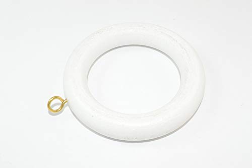 30 x Curtain Rod/Rail Ring with Screw Eye Wooden White ID 40mm
