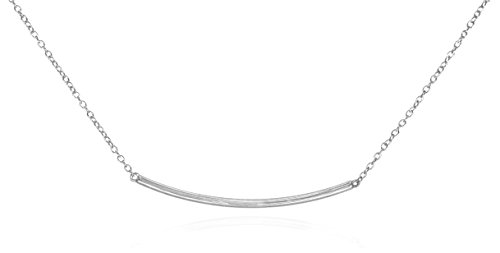 GlitterLounge Silver Bar Necklace .925 Sterling Silver Curved High Polished Horizontal Fine Chain 16