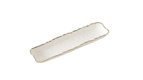 Pampa Bay Portofino Cracker Tray, White and Gold Porcelain Serving Dish