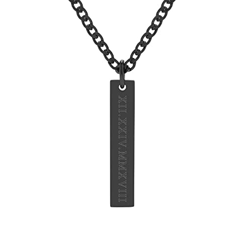 EVE S ADDICTION Roman Numeral Men s Black Stainless Steel Vertical Pendant