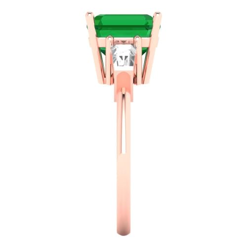 Clara Pucci 3 ct Asscher Cut Created Emerald 14k Yellow Gold Three-Stone Wedding Engagement Bridal Promise Ring3