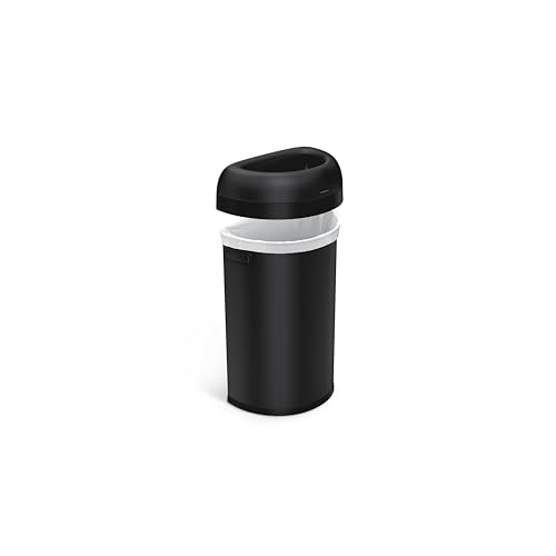 Image of simplehuman Semi-Round Open Can, 60L / 15.9 Gallon Commercial Trash Can with Flat Back for Restaurants, Cafes, Lobbies, Dent-Resistant Heavy Gauge Steel, ADA-Compliant, Matte Black Steel