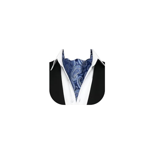 HISDERN Blue Ascot Ties for Men Paisley Navy Blue Cravat Ties Jacquard Self Ascots Cravat Scarf Formal Wedding Party